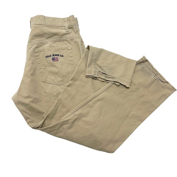 Vintage 90s Polo Jeans Co Ralph Lauren Logo Khaki Pants Men 36x32 Straight Chino - Picture 1 of 13